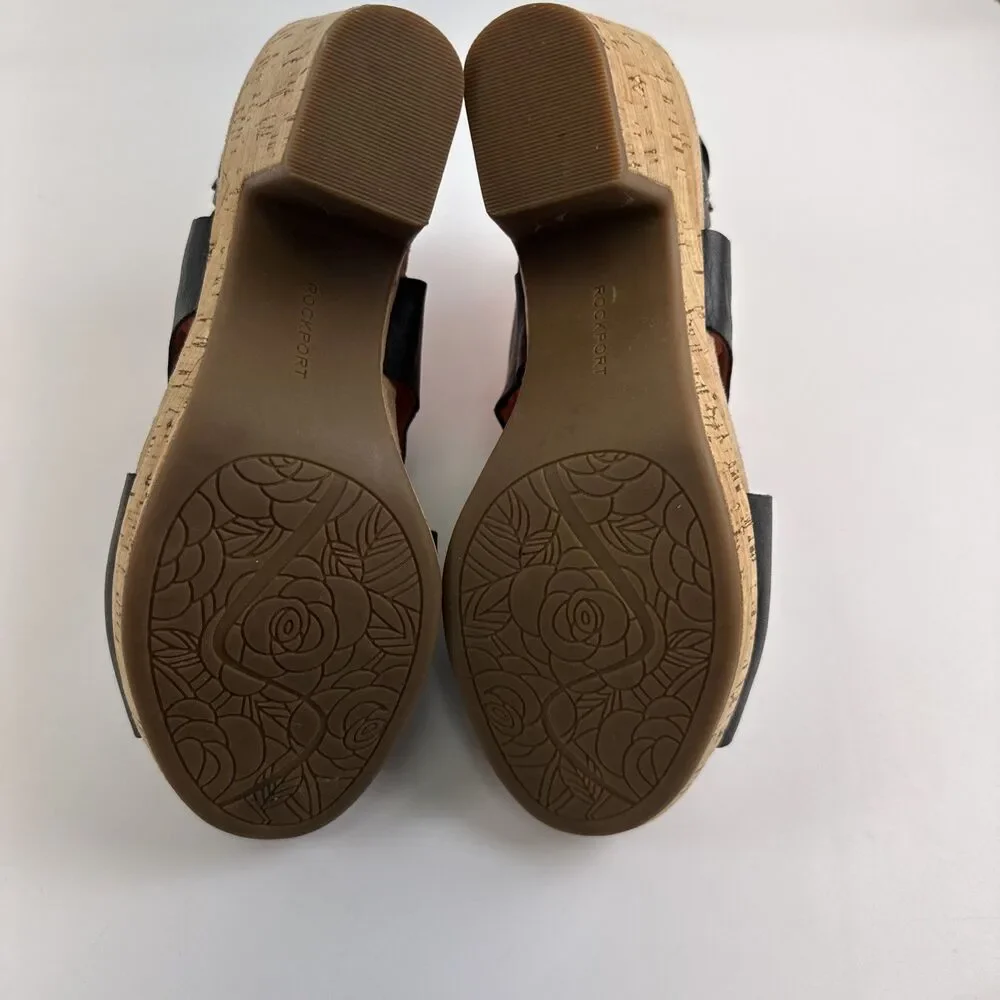 Rockport Cobb Hill Slingback Heel Sandal Black Leather Buckle Womens‎ 6.5 Wide